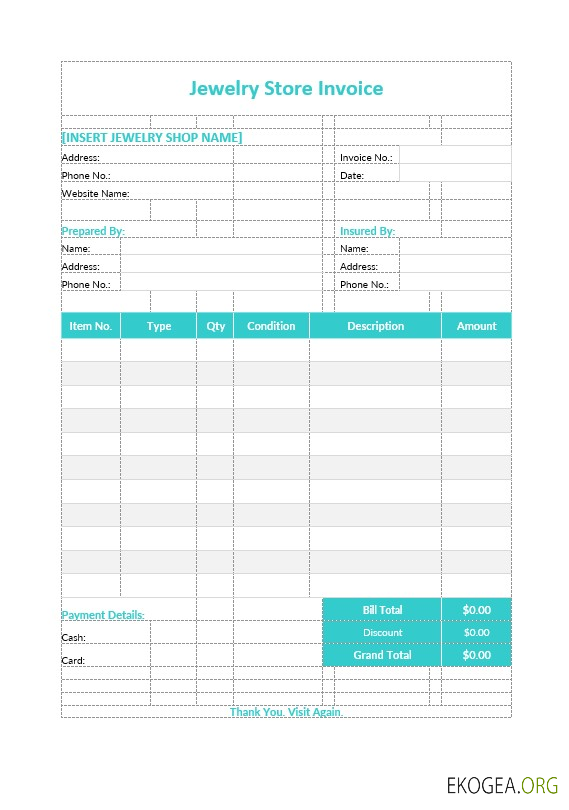 Modèle de facture de bijouterie